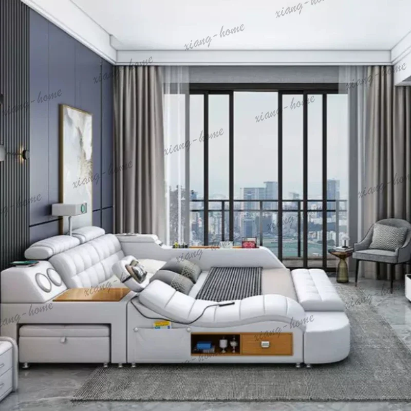 LJY Multifunction Tatami Bedroom Beds European 180x200 Modern Bookcase Storage Double Bed Desk Platform Hotel Full Set Furniture