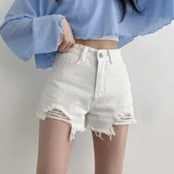 Casual High Waist Denim Shorts Women Summer Plus Size Pocket Tassel Hole Ripped Jeans Short Female Femme Short Pants Women