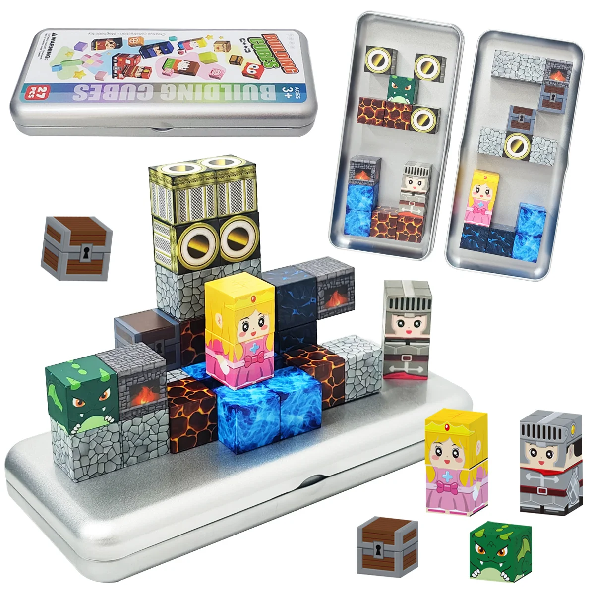 Blocos de construção magnéticos, brinquedos magnéticos, blocos de construção magnéticos de princesa e cavaleiro, brinquedos de empilhamento sensorial, presentes de aniversário