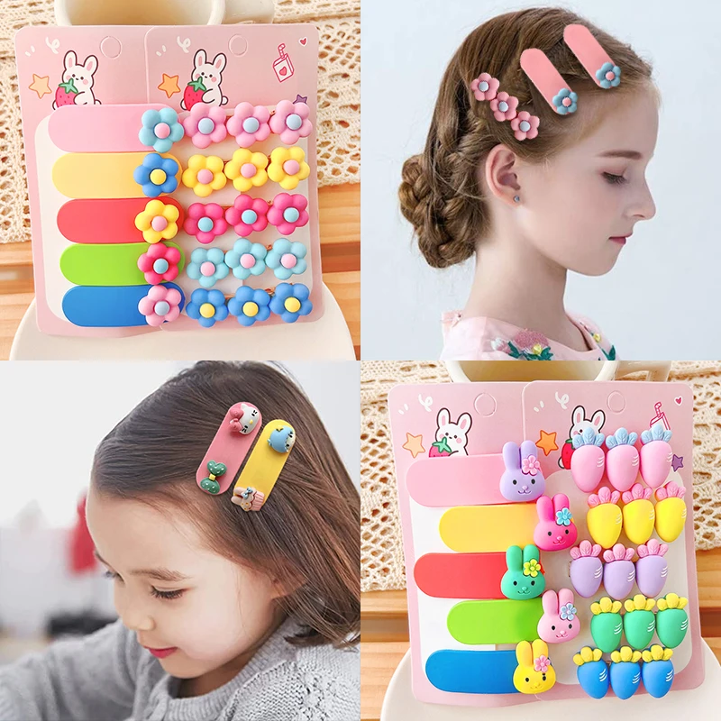 2/5/10 Pcs/Set Children Cute Quicksand Cartoon Flower Ornament Hair Clips Baby Girls Water Drop Hairpins Kids Hair Accessories