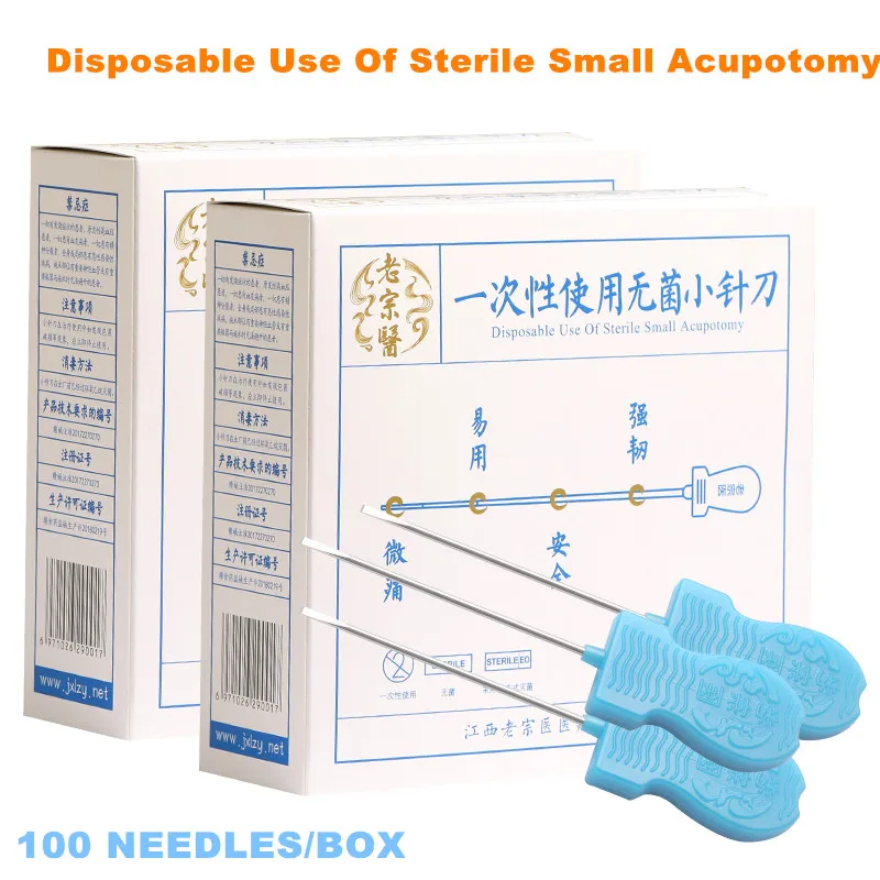 

100 Pcs Sterile Blade Acupuncture Needle Plastic Handle Acupotomy Needle Small Needle Knife Disposable