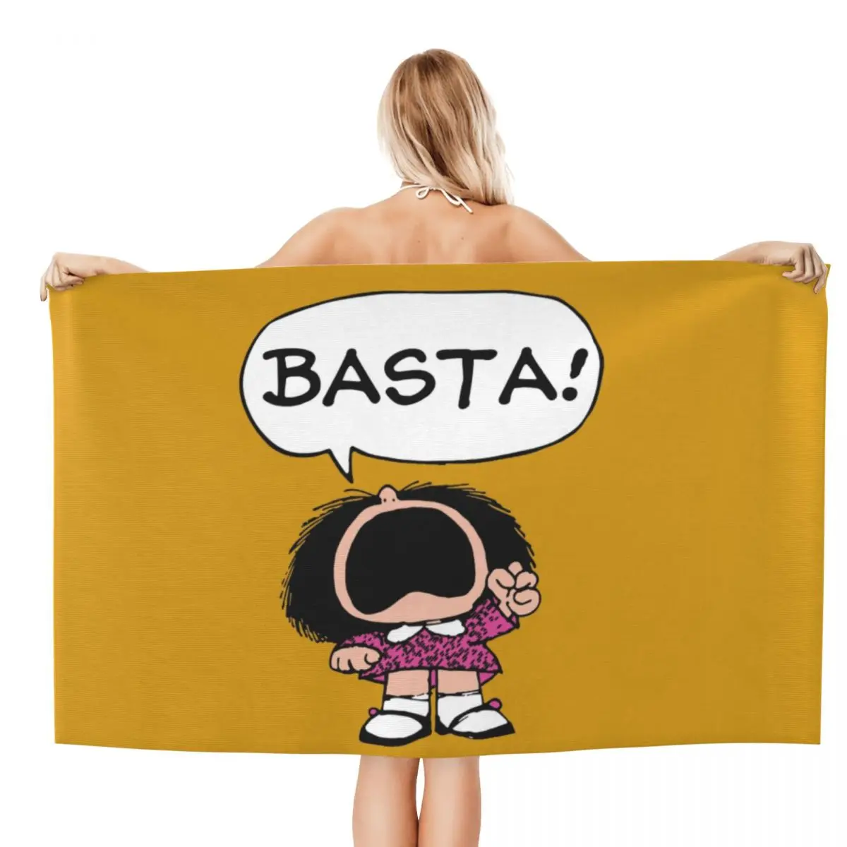 Custom Mafalda Basta Breathable Microfiber Beach Bath Towel Quick Dry Quino Argentina Cartoon Shower Sports Towels