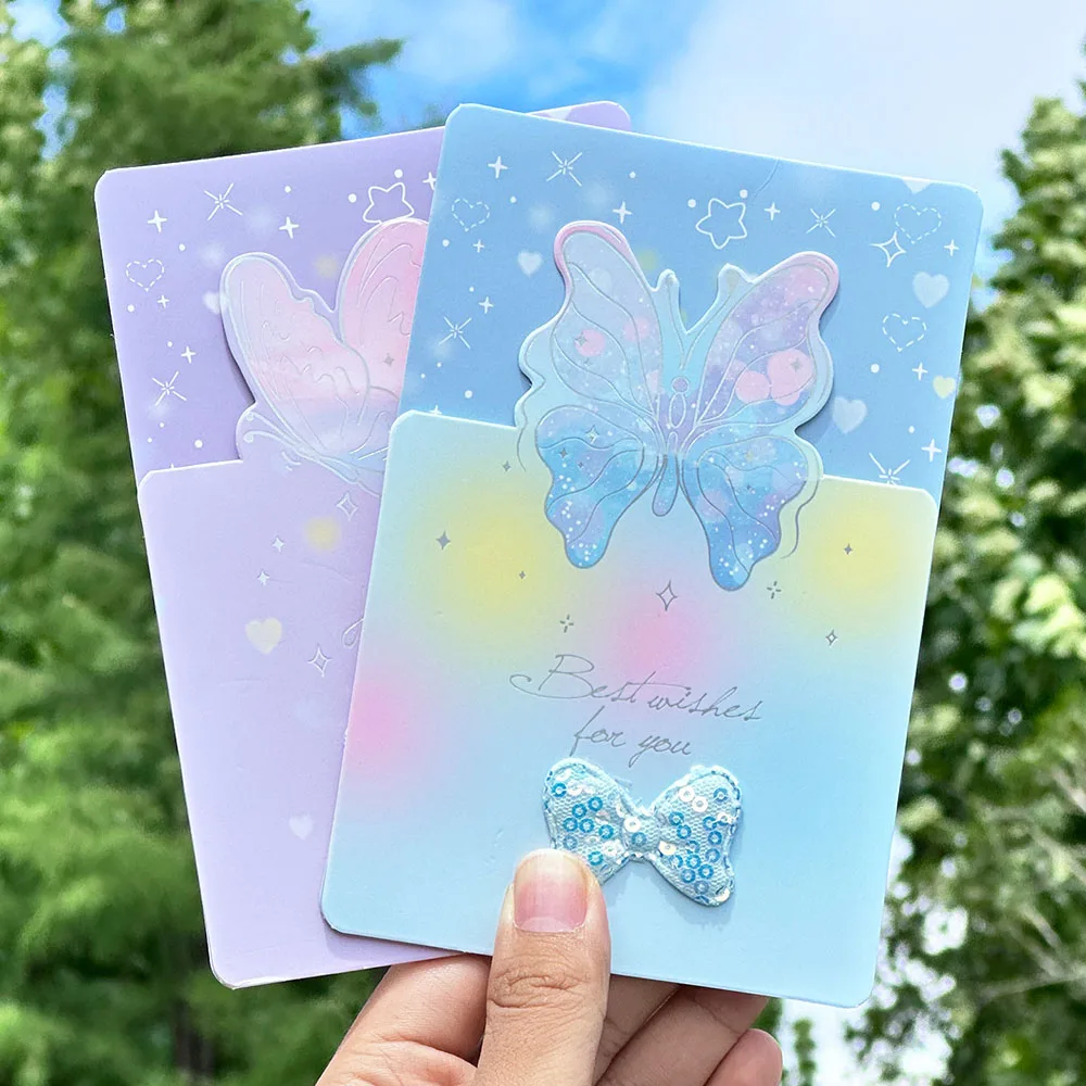 

4-компонентная поздравительная открытка в форме бабочки, изысканный конверт для сообщений, открытка, бант, трехкратная открытка со скидкой