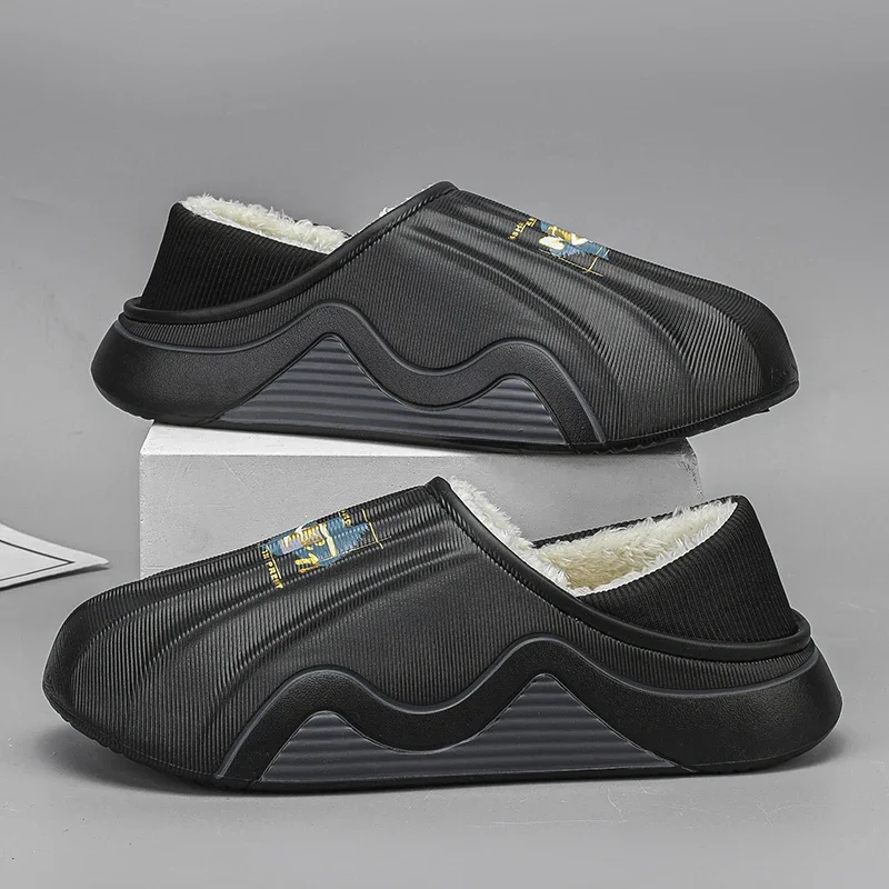 

Winter Men's Cotton Slippers Warm Shoes Outdoor Indoor Male Non-slip Comfortable House Bedroom Plush Warm Slippers Big Size 47