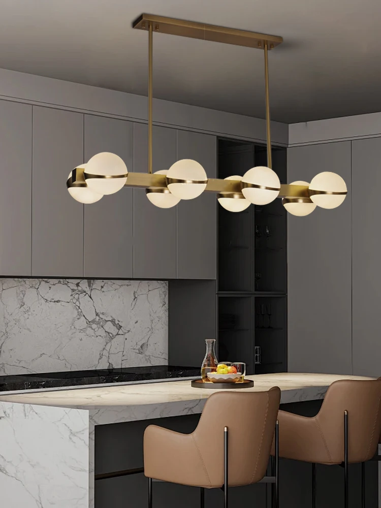 American Style Modern Glass Ball Pendant Light Long Led All Copper Light Luxury Dining Room Hanglamp Easy Installation
