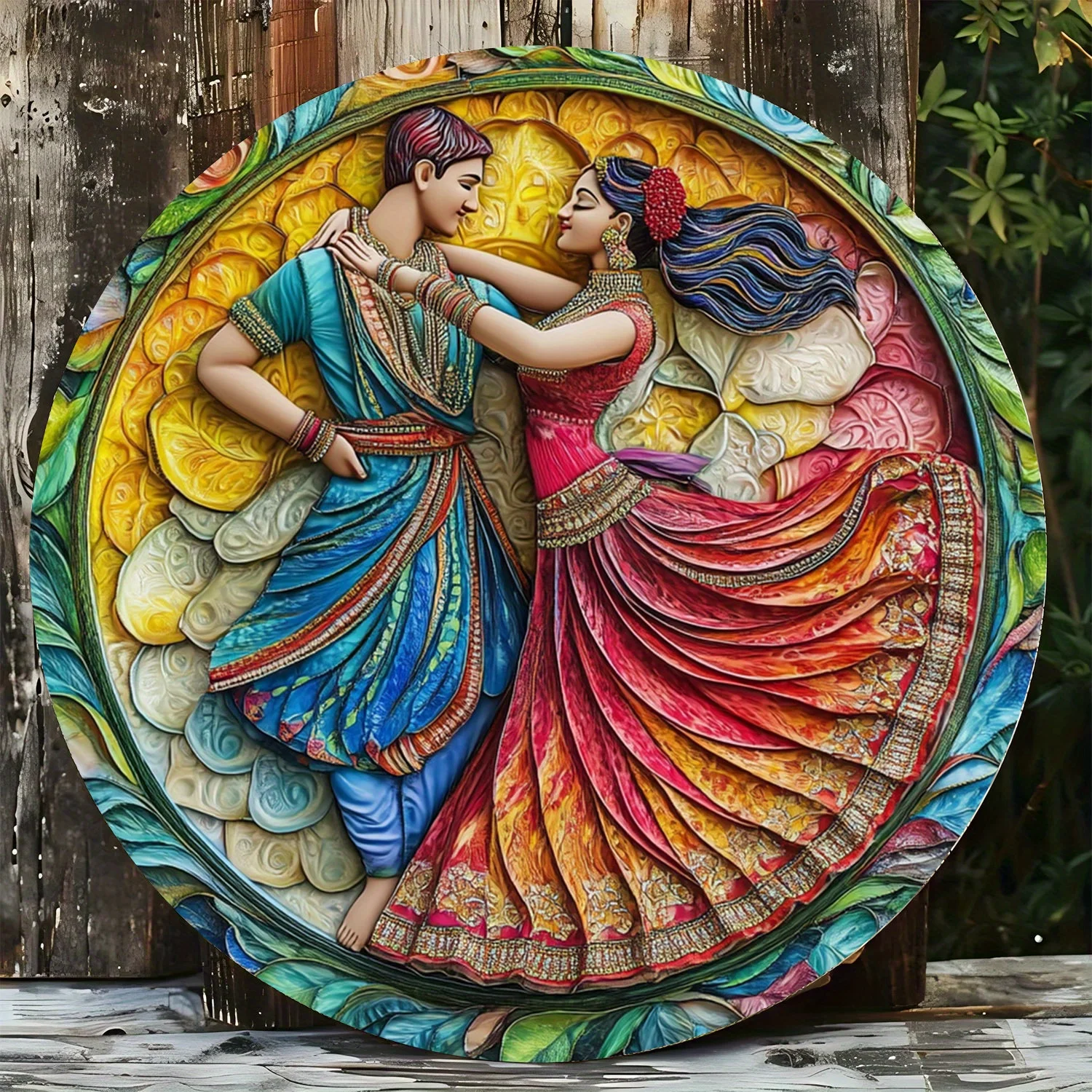 

Vibrant Charm, Vintage Bollywood Dance Metal Wall Art, Aluminum Decorative Sign, Colorful Traditional Dance Design, Home Decor