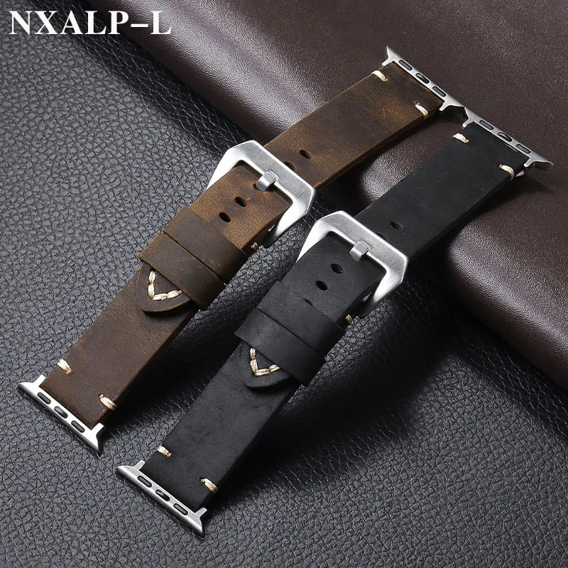 اليدوية جلد البقر حزام ساعة اليد ل سوار ساعة يد آبل Ultra2 49 مللي متر 44 مللي متر 45 مللي متر الجلود سوار ل Iwatch 9 8 7 6 5 SE 40 مللي متر 41 مللي متر 38 مللي متر