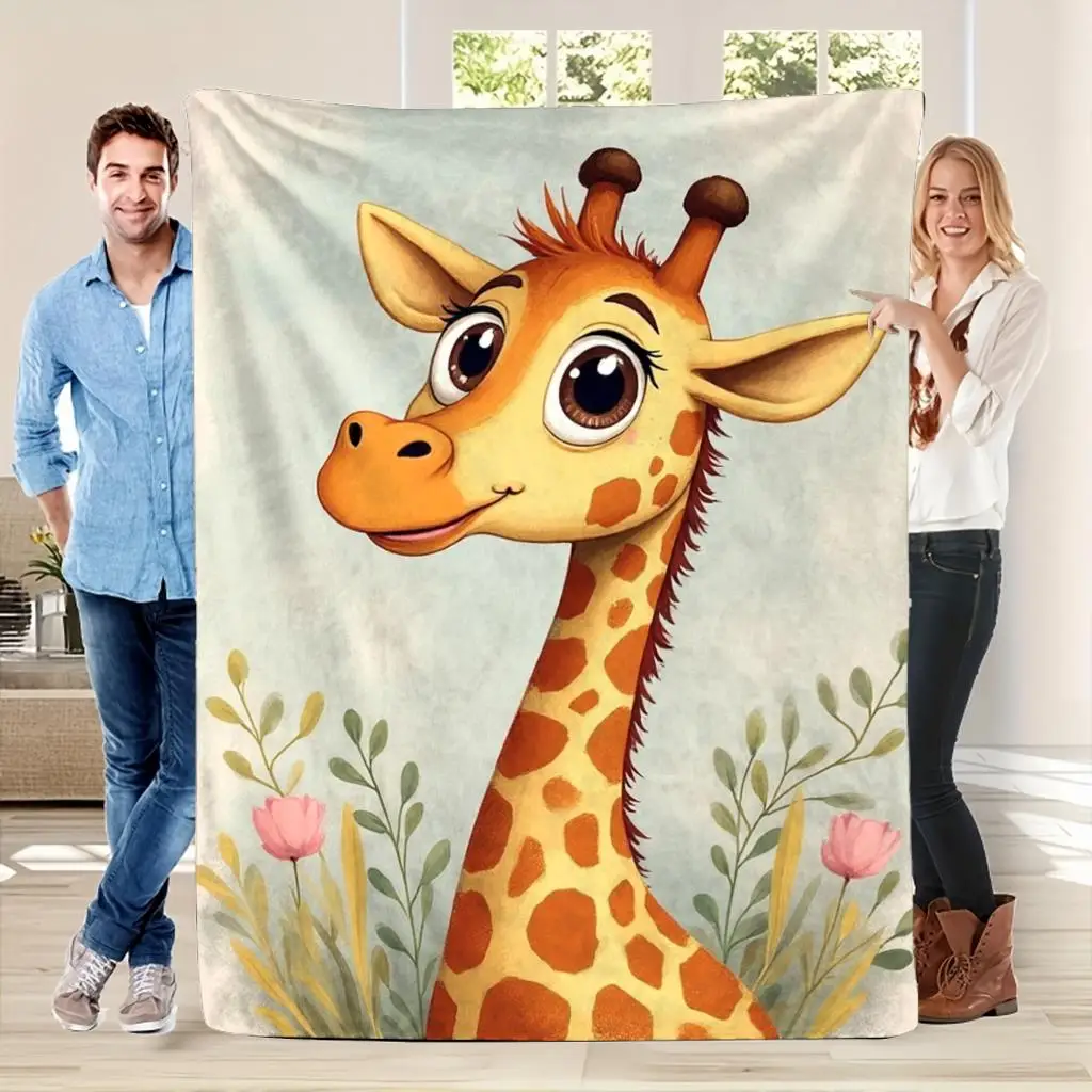 Cute Giraffe Cartoon Throw Blanket Kids Nursery Decor Animal Fleece Blanket 150x200cm Jungle Bedding Gift