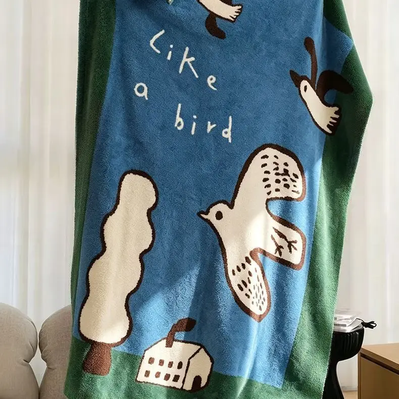 Cartoon Bird Flannel Blanket ins Wind Office Shawl Air Conditioning Blanket Dormitory Student Lunch Break Blanket