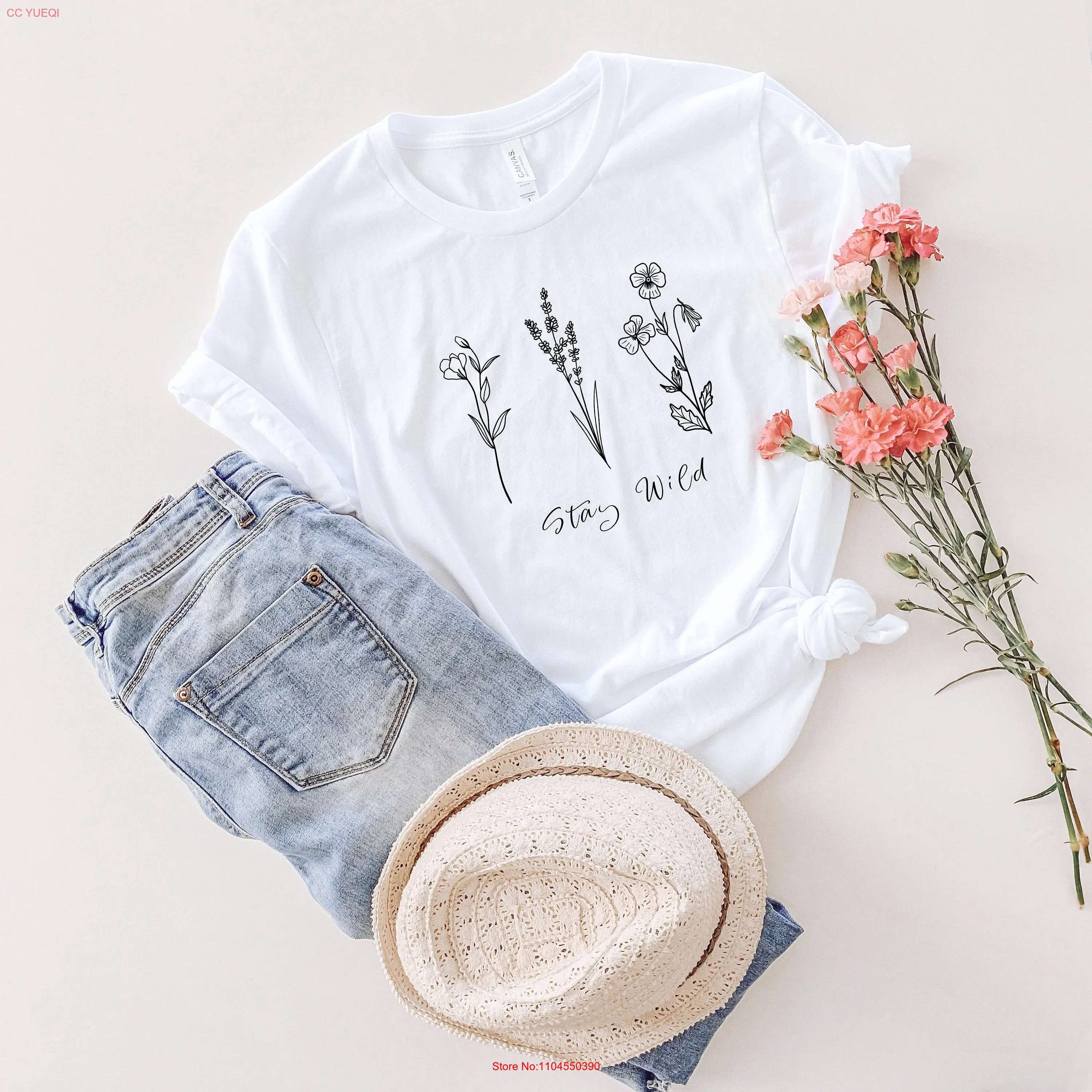 

Футболка с лавандовым цветочным принтом и иллюстрацией ботанических растений, повседневная женская удобная одежда в стиле природы, уникальная одежда