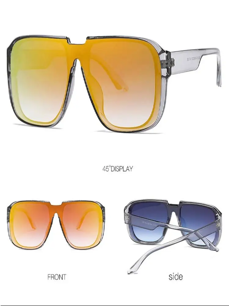 AliExpress Vintage One Piece Square Sunglasses Flat Top Hot Ins Favor Men's Mirror Shades UV400 Eyewear