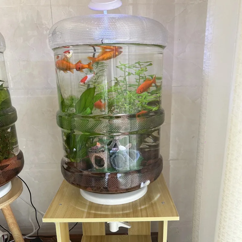 Instant Setup Home Fish Tank 30x30cm Plastic Creative Water Bucket Aquarium with One - Click Water Change