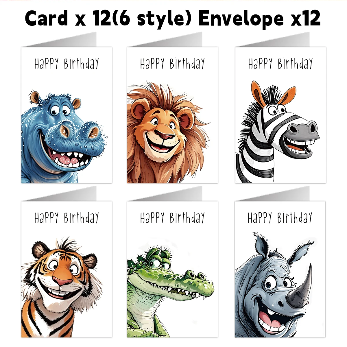 12pcs Funny Animal Birthday Greeting Cards With Envelopes For Friends, Teachers, Coworker,Congratulations Gifts Special Occasion