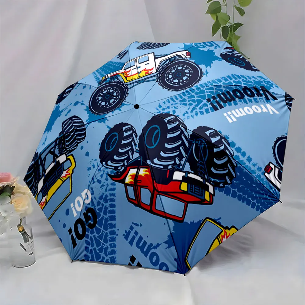 1PC Monster Truck Patterned Umbrella for Kids Print 8 Iron Ribs Folding Umbrella Auto-Open Fashion Sunshade