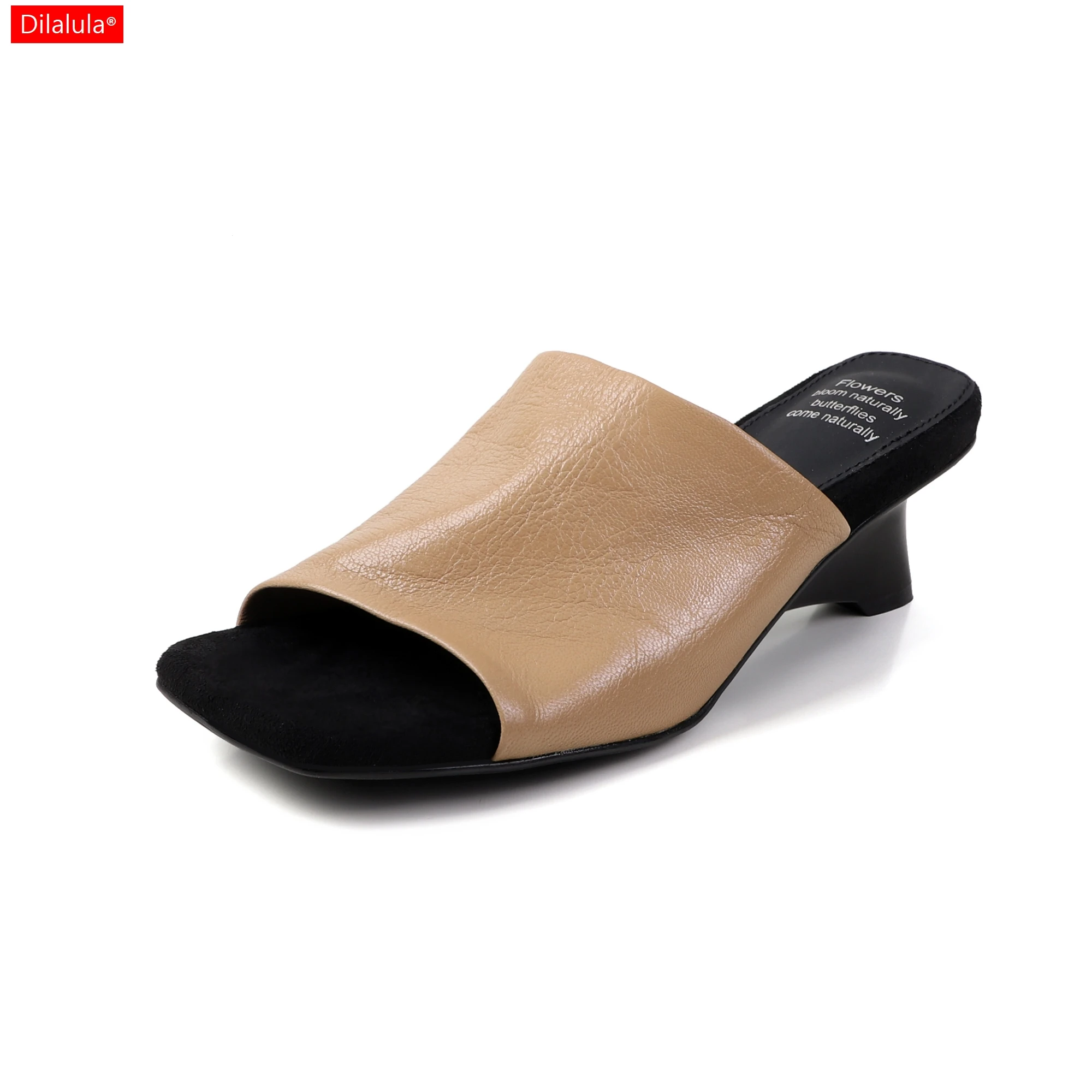 

Dilalula 2025 Genuine Leather Ladies Soft Slippers Med Strange Heels Mules Female Elegant Party Dating Dress Slippers Ladies