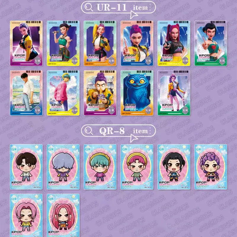 بطاقات ليزر ثلاثية الأبعاد K-POP Demon Hunter مع مستويات نادرة متعددة مجموعات أنيمي القابلة للجمع لمحبي هدايا ألعاب الأطفال K-POP