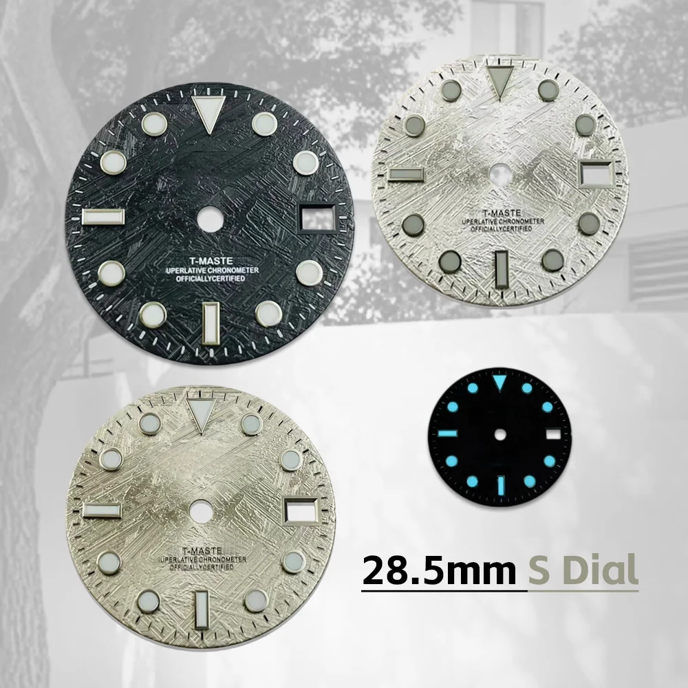 NH34 Dial 28.5mm S Dial Meteorite Pattern GMT Dial Blue-Green Lume Compatible with NH34/NH35 Movement Watch Modification Parts