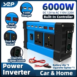 4000W6000W Inverter 12V to 220V110V Smart LCD Dual Display 4USB 4.2A Fast Charger Built-in Controller Car Home Camping