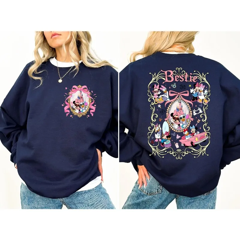 Coquette Bows Minnie and Daisy Sweatshirt, Disney Bestie Sweatshirt, WDW Magic Kingdom Sweatshirt, Disneyland Girls Sweatshirt