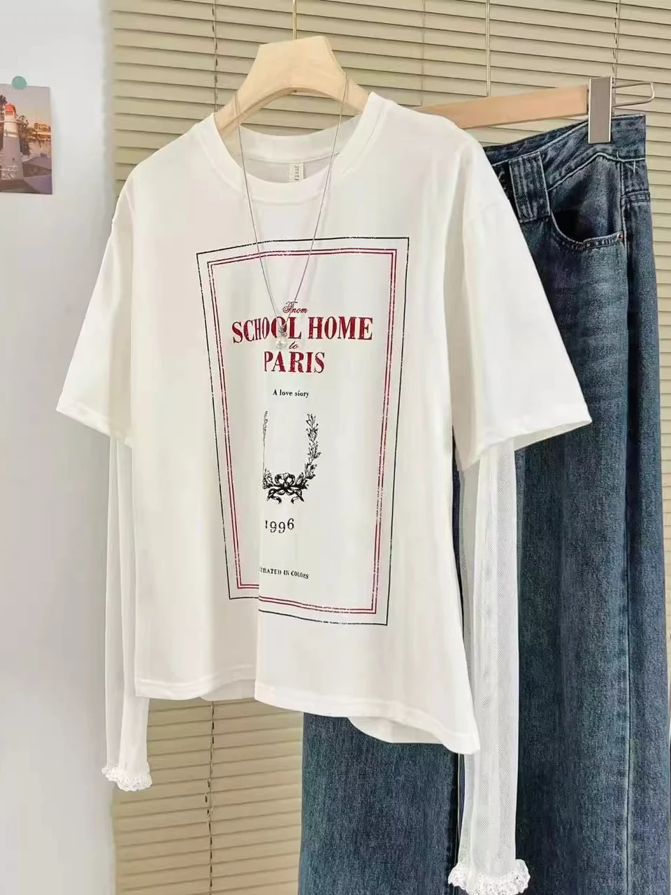 

Extra Large 300 Pou High Sensation Sve Me Splicing Long Sve T-irt Men's New Loose Versatile Top for Autumn