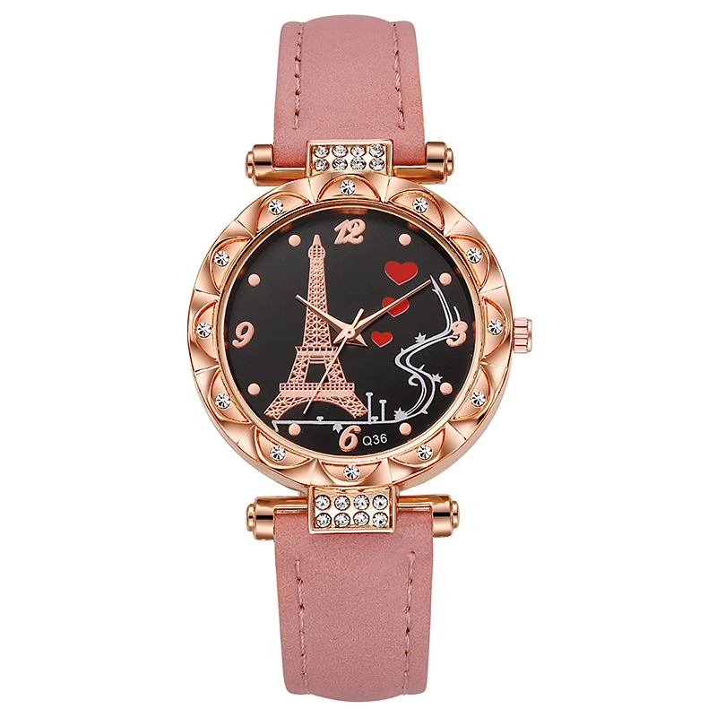 New rhinestone love tower women's watch abrasive leather with women's gift gift watches wholesale