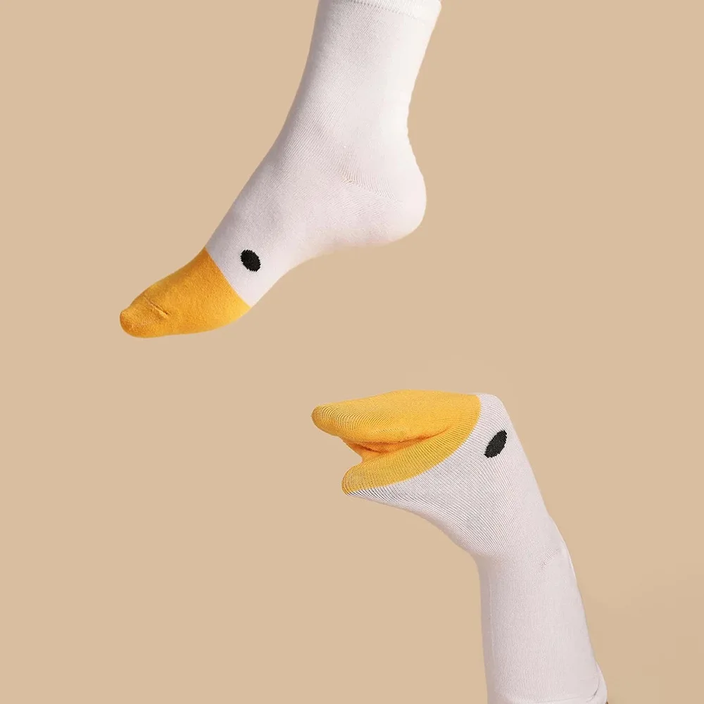 Novo engraçado ganso pato impresso meias moda feminina dos desenhos animados animal inverno quente meados de tubo algodão meia esportes criativo casual sox presente