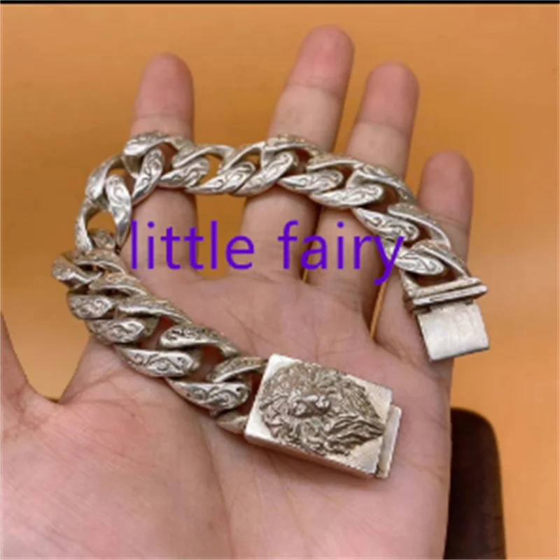 Little Fairy/Old Tibetan Silver Lion King Ward Off Evil Spirits and Versatile Fashion Bracelet for Men Women Jewelry Couple Gift