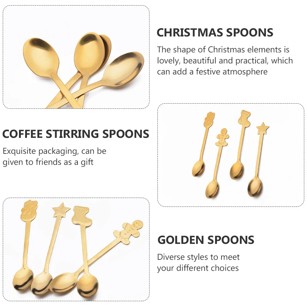 4 шт. золотые ложки для кофе из нержавеющей стали, набор для рождественских десертов