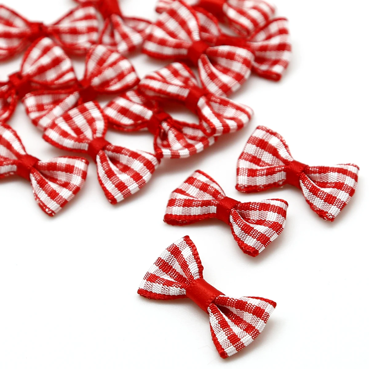 25/50pcs 3x1.5cm Mini Beautiful Colorful Plaid Bow Satin Ribbon Bowknot For DIY Girl Hairpins&Garment Decoration Craft Accessory