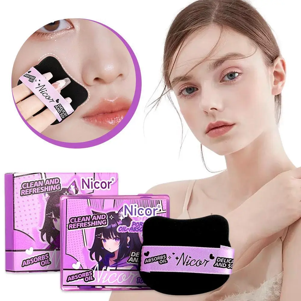 Nicor 100 Sheets Of Face Oil Blotting Paper Bamboo Charcoal Paper Portable Oil Remover Makeup With Powder Puff Mirror Skincare