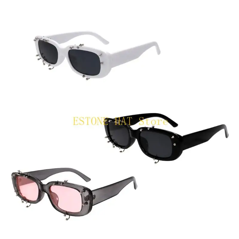 

49MF модные солнцезащитные очки с заклепками и шипами, ударопрочные линзы, очки в стиле панк для женщин