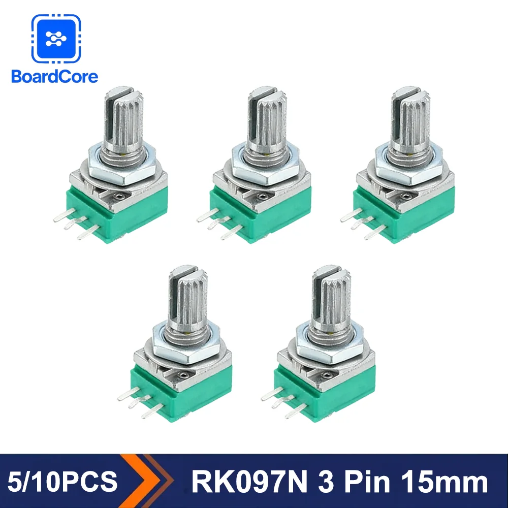 5/10Pc RK097N Sealed Potentiometer Kit B1K/B5K/B10K/B20K/B50K/B100K/B500K 7 Values for Amplifier Audio Volume Control 15mm Shaft