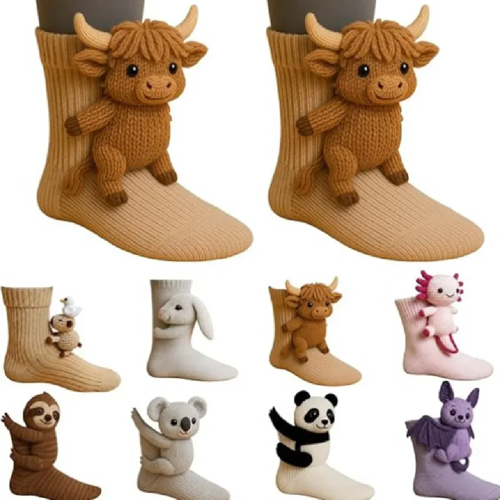 

3D Knitted Animal Socks Cute Cozy Fuzzy Thick Warm Crew With 3D Ears For Women Teens Kids Home Winter Holiday Gift Christmas