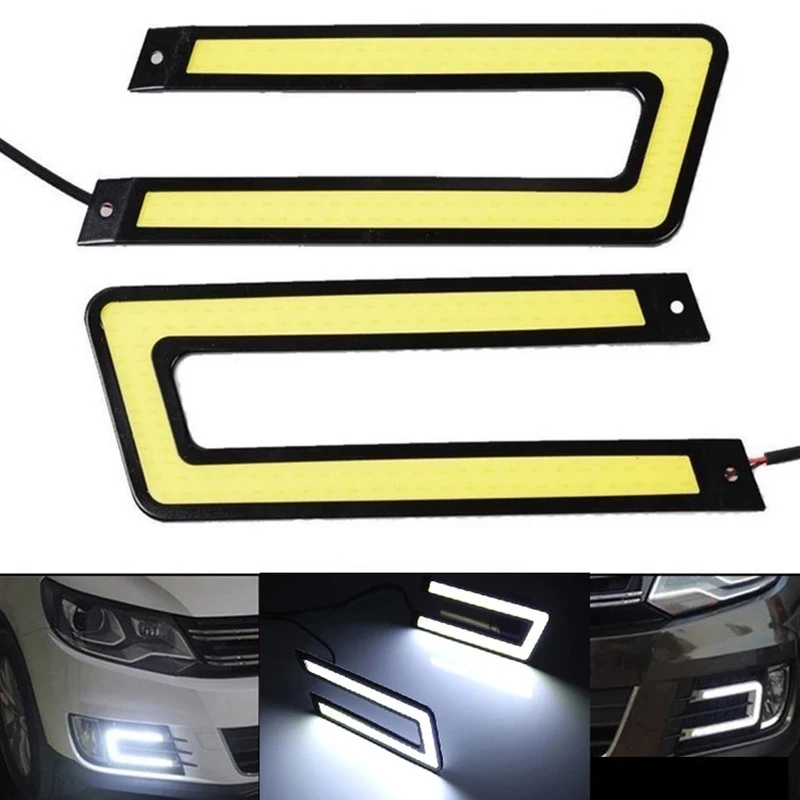 U รูปร่างรถ COB LED Light Auto DC 12V Bright LED ภายนอกรถจัดแต่งทรงผม DRL Daytime Running Light สำหรับขับรถหมอกโคมไฟ