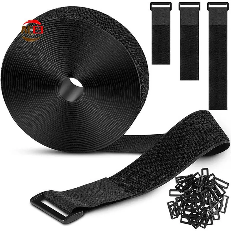 AEE3-5 Meters Adjustable Fastening Hook And Loop Straps Kit With 25 Buckles Free Cut Length Cord Straps Set Kit