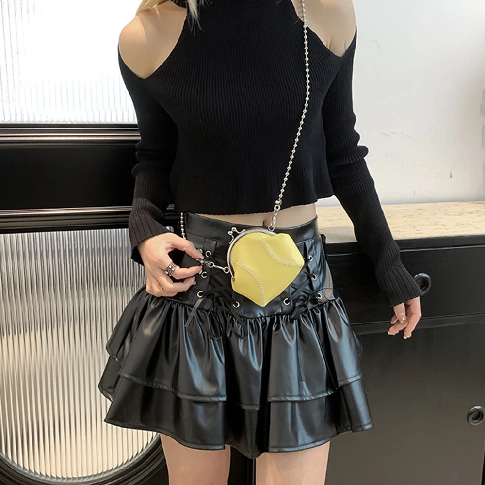 

PU Leather Mini Shell Bag Funny Baseball Design Lightweight Lipstick Storage Bag Coin Purse Personalized Chain