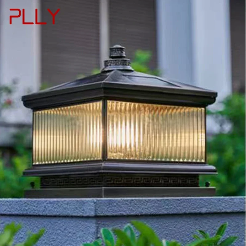 

PLLY Outdoor Solar Post Lamp Vintage Creative Chinese Brass Pillar Light LED Waterproof IP65 for Home Villa Courtyard