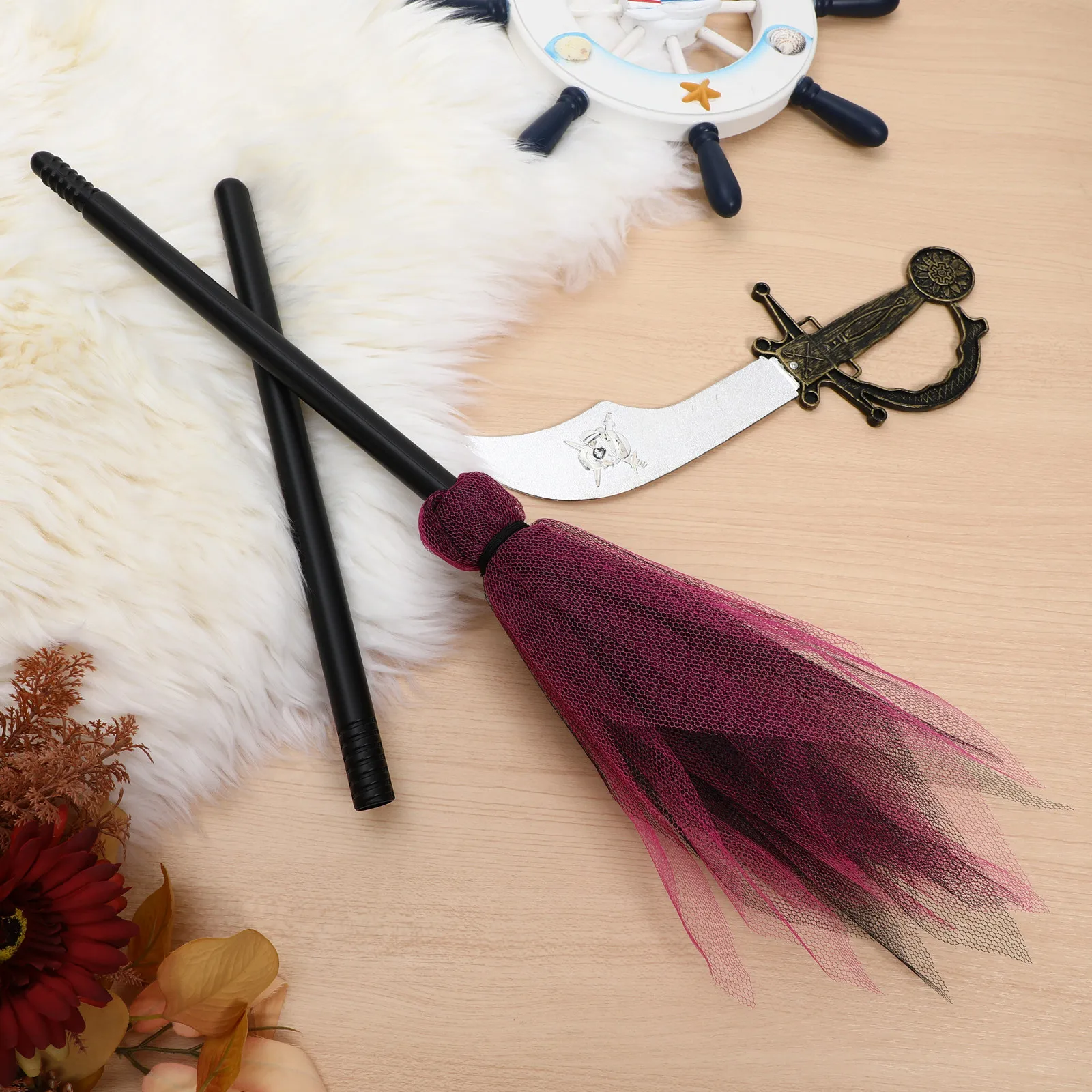 

Вещьливая метла для ведьмы на Хэллоуин из высококачественной сетчатой ткани, долговечная метла для косплея, вечеринок, семейного и дружеского отдыха