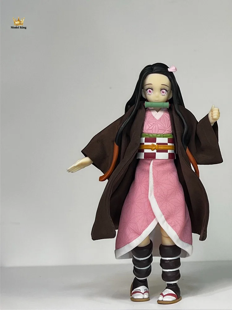 Handmade 1/12 Classic Anime Character Kamado Nezuko Coffee Colored Kimono Pink Skirt Set Fit shf Action Figures Body Model