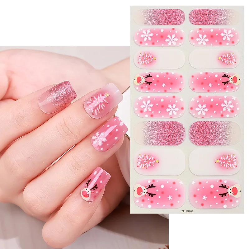 Adesivi per unghie natalizi a copertura totale da donna Cursore autoadesivo multicolore Non è necessario una lampada UV Curata Press On Nail Decal per bambini