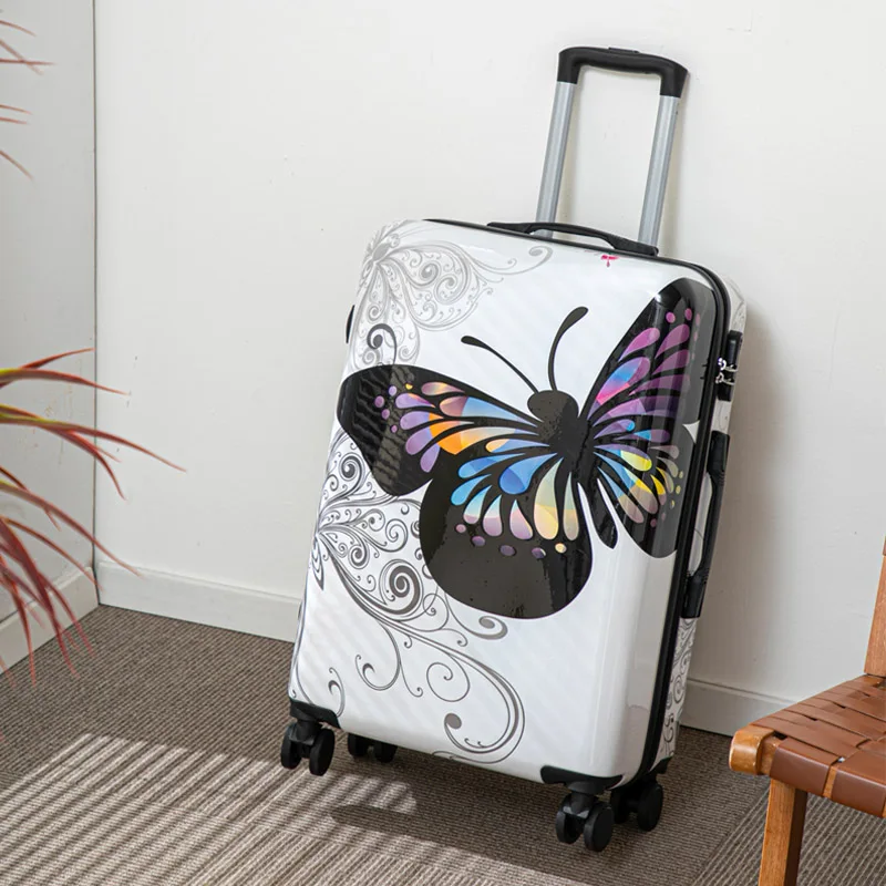 سعة كبيرة 20-28 بوصة فراشة شعار الأمتعة حقيبة مع قفل مجمع المتداول عجلات حقيبة سفر الأمتعة حقيبة #6