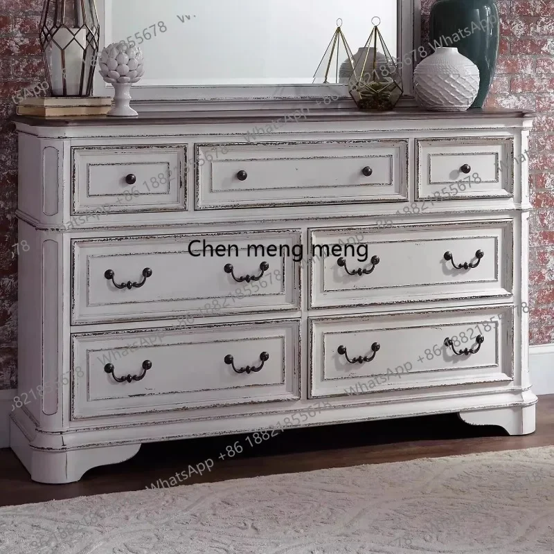 

American retro old bedroom solid wood dresser bedside locker French living room porch storage chest