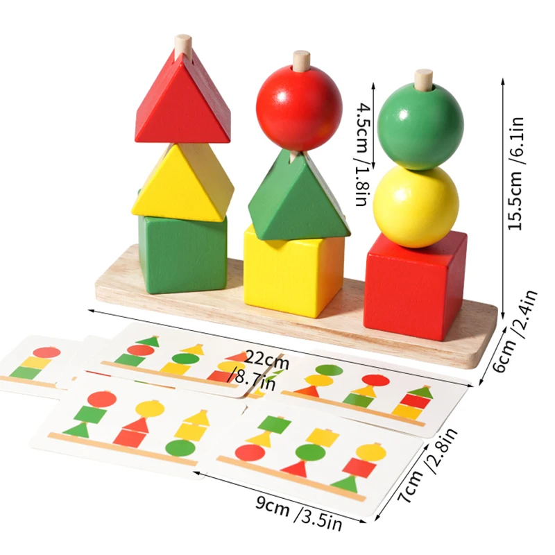 Jouets de tri de couleurs colorées en bois pour enfants, ensembles de colonnes arc-en-ciel en forme de cordage, blocs de construction éducatifs assortis
