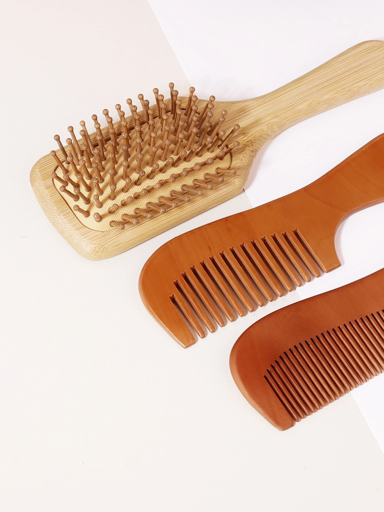 3 pieces of bamboo and wood design hair combs, anti-static massage wood air cushion combs, bamboo and wood hair comb set