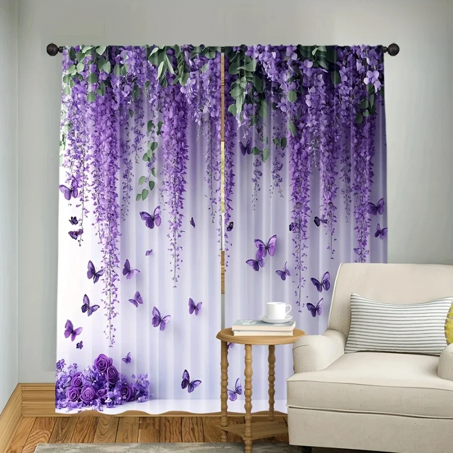 Digital Printed Curtains, Wisteria Secret Realm Pattern, Beautiful Window Drapes for Living Room Bedroom Home Decor