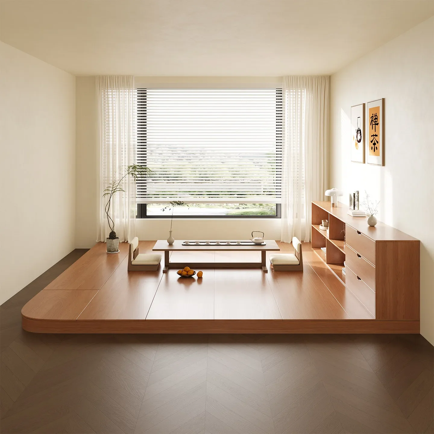 Solid wood bed, simple modern tatami bed, double Japanese-style low bed, homestay balcony, attic floor locker customization