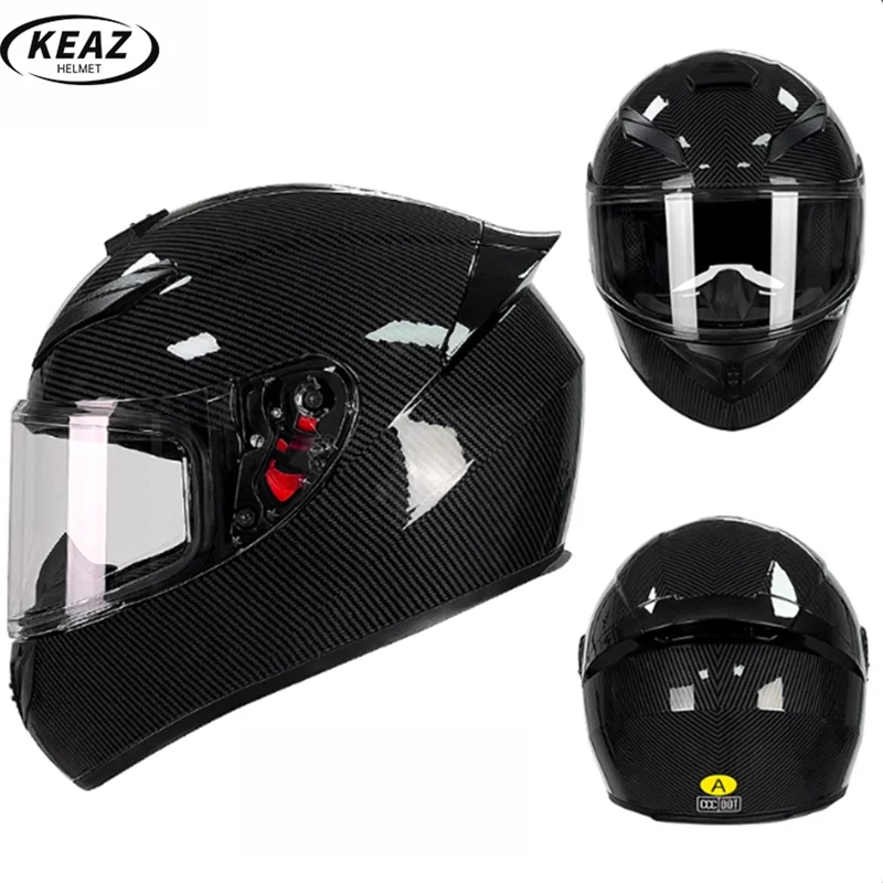 

2025 Hot Selling Contracted Bright Black Carbon Grain Full Coverage Motorcycle Helmet High Quality Material Long Distance Ride