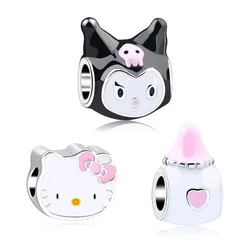 Sanrio 925เงินสเตอร์ลิงสร้อยข้อมือ Hello Kitty Kuromi Cinnamoroll การ์ตูนจี้ห้อยคอน่ารักพอดีสร้อยข้อมือ PANDORA ขายส่งเครื่องประดับเรซิ่น