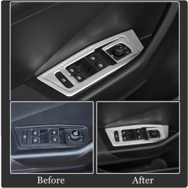 

Sticker Door Window Glass Panel Armrest Lift Switch Button Trim Frame 4pcs For Volkswagen VW T-ROC TROC 2018 2019 2020