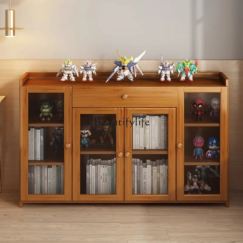 02 Floor-to-ceiling living room layered shelves Nanzhu bookcase against the wall storage locker
